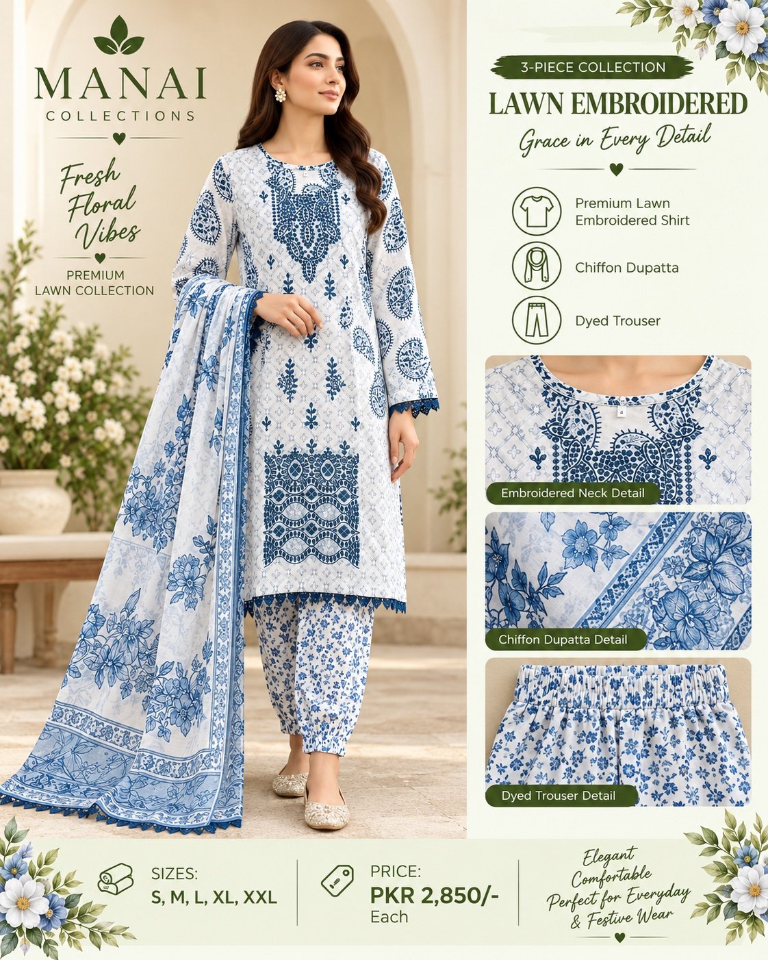 Sky Blue Floral Suit - Manai Collections