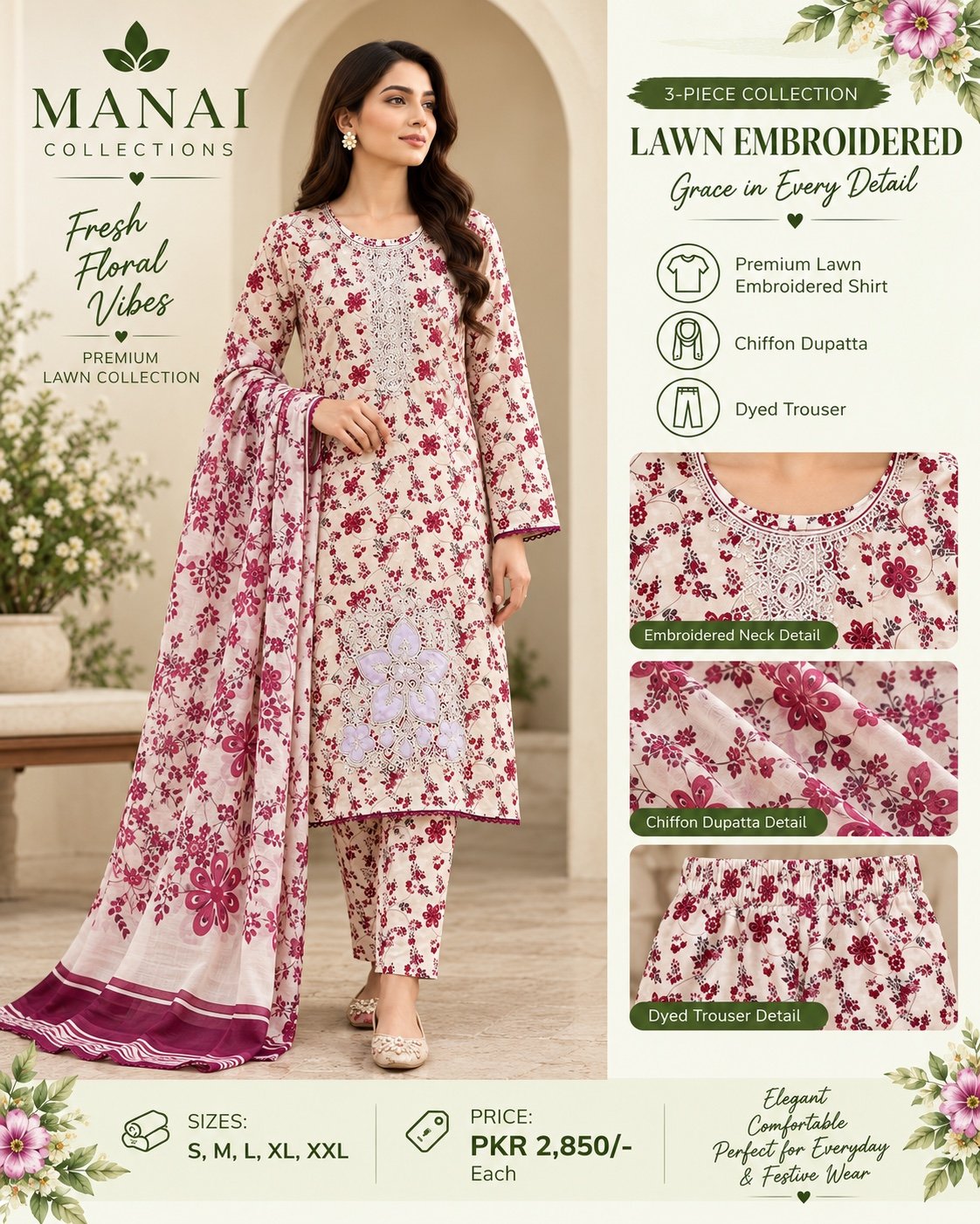 Cream Maroon Floral Suit - Manai Collections