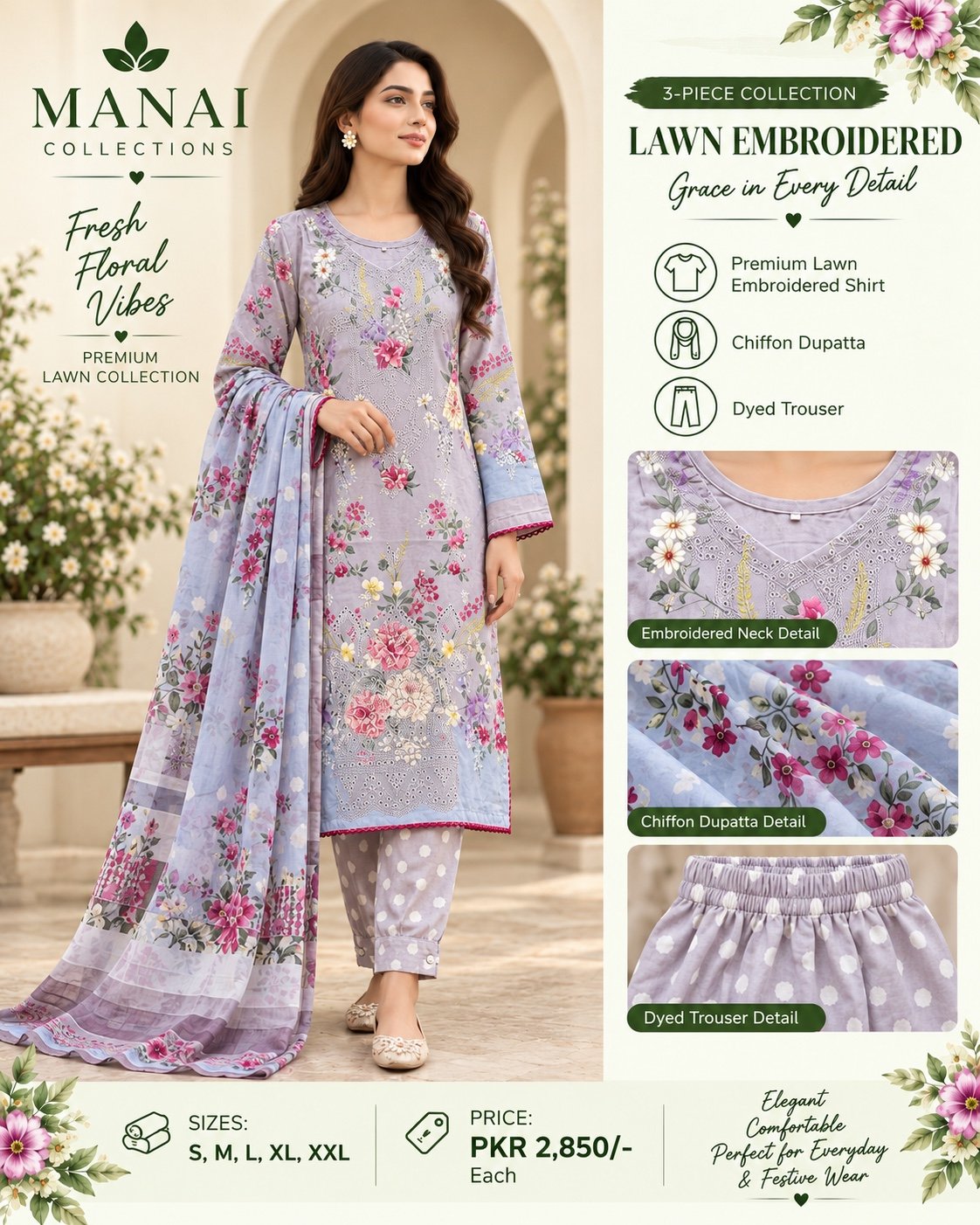 Lavender Floral Suit - Manai Collections