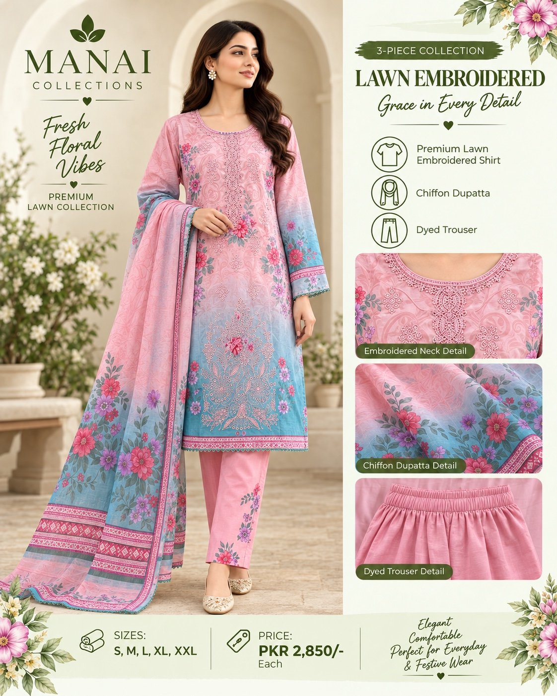 Pink Rose Print Suit - Manai Collections