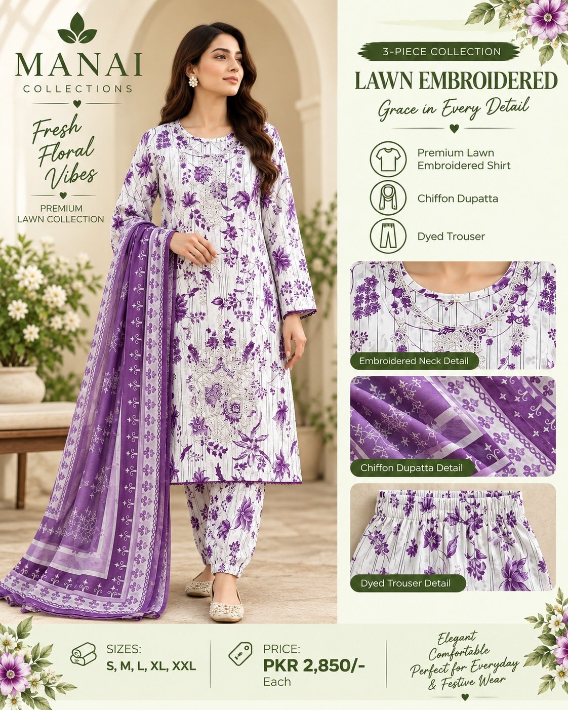 White Purple Print Suit - Manai Collections