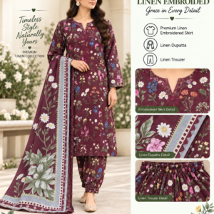 Ivory Navy Floral Embroidered Linen 3 Piece Suit