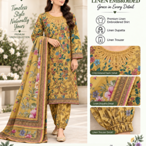 Rust Floral Embroidered Linen 3 Piece Suit